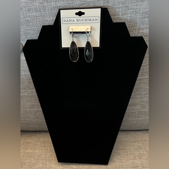 NWT Dana Buchman, silver earrings with black speckled stone - Picture 2 of 6